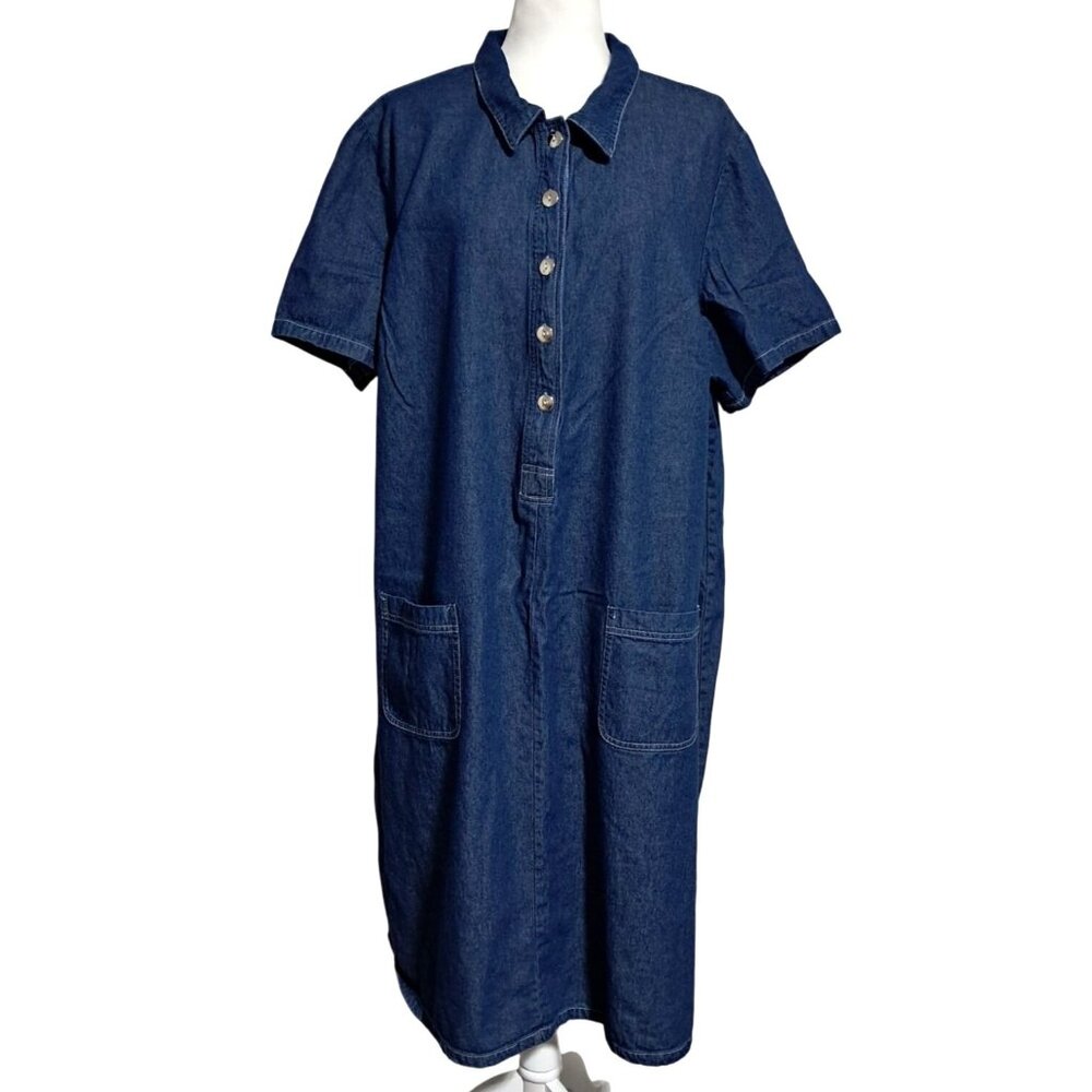 Vintage Bridgewater Studio Denim Button-Down Midi Dress With Pockets Sz 26WT